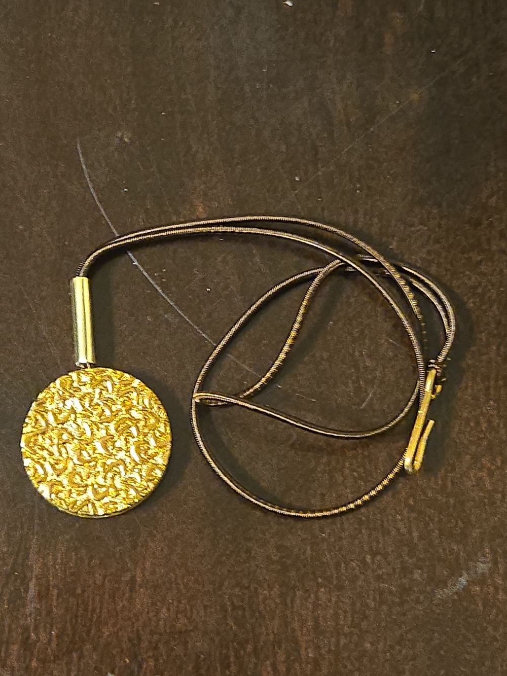 Gold Textured Pendant W/ 7 in Stretch Cord - Women Jewelry